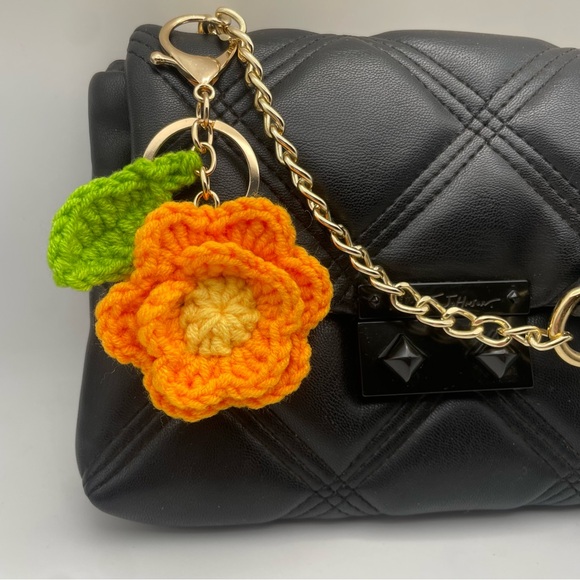 HANDMADE | Orange Crochet Hibiscus | Bag Charm | Keychain (Brand New!) ✨ - Picture 1 of 9
